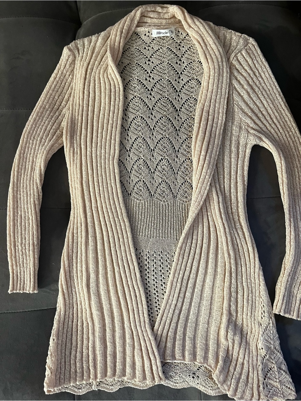 Miracle city Ribbed Open-Front Cardigan in Light Taupe